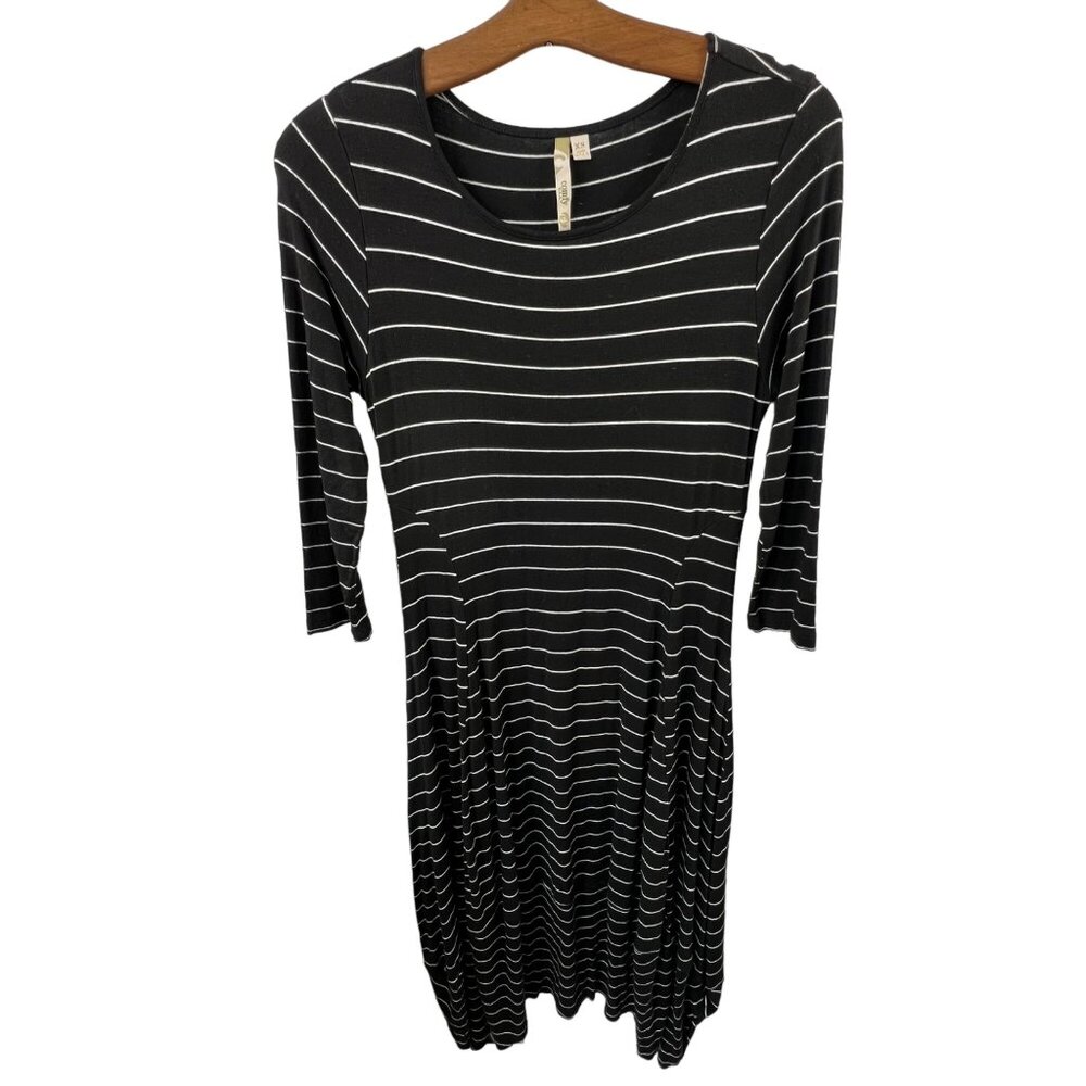 Comfy USA Dress Extra Small Black White Striped 3/4 Sleeve Casual Fit Made In US